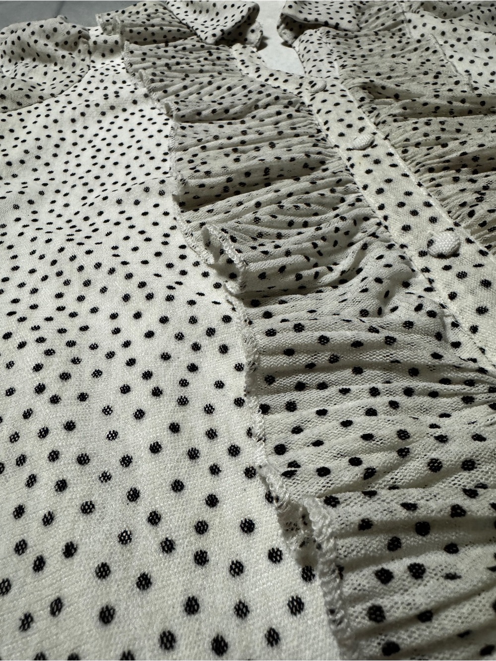 SALE Elegant Ember Polka Dot Chiffon Blouse White Black Ruffle Button - Picture 6 of 8